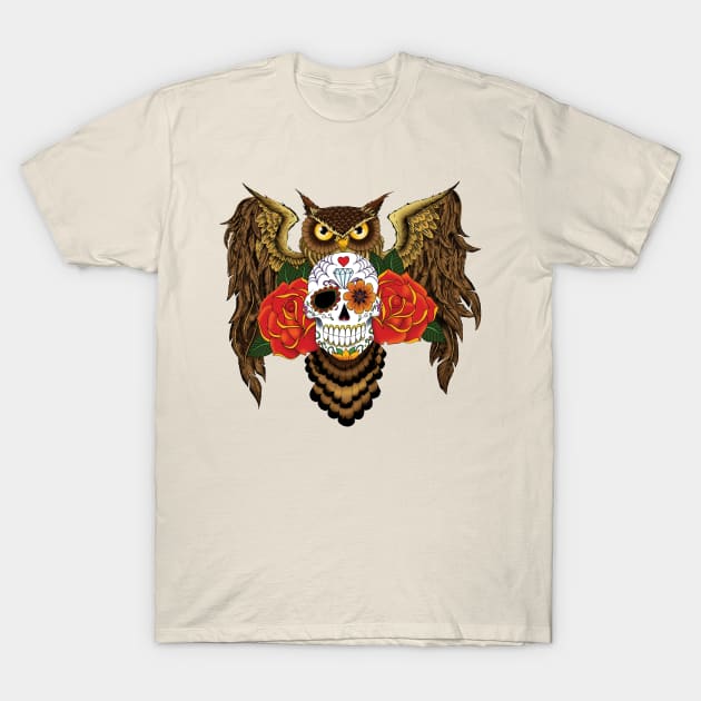 Sugar Skull Owl T-Shirt by tigressdragon